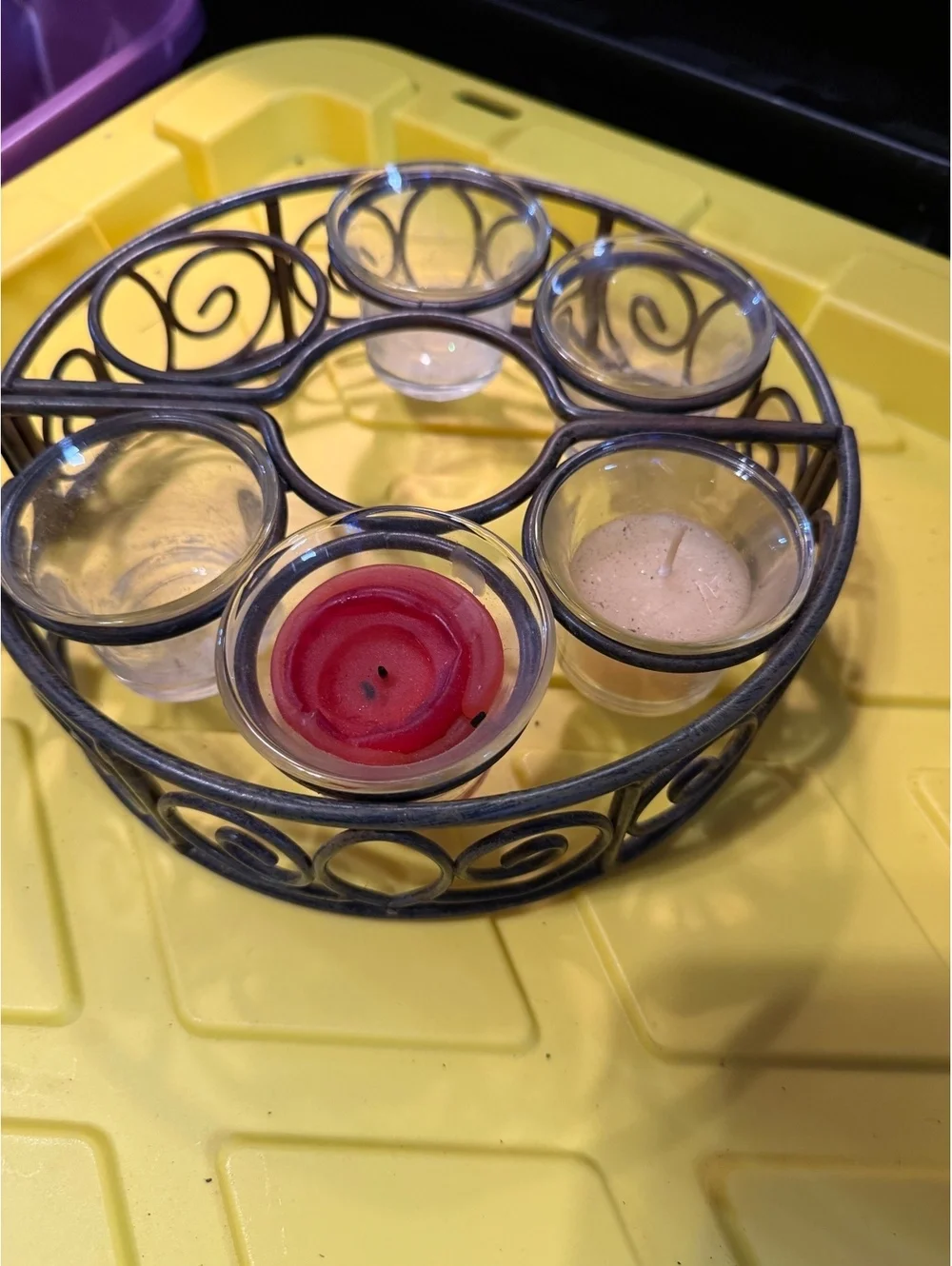 Decorative Metal Votive Candle Holder with Glass Cups